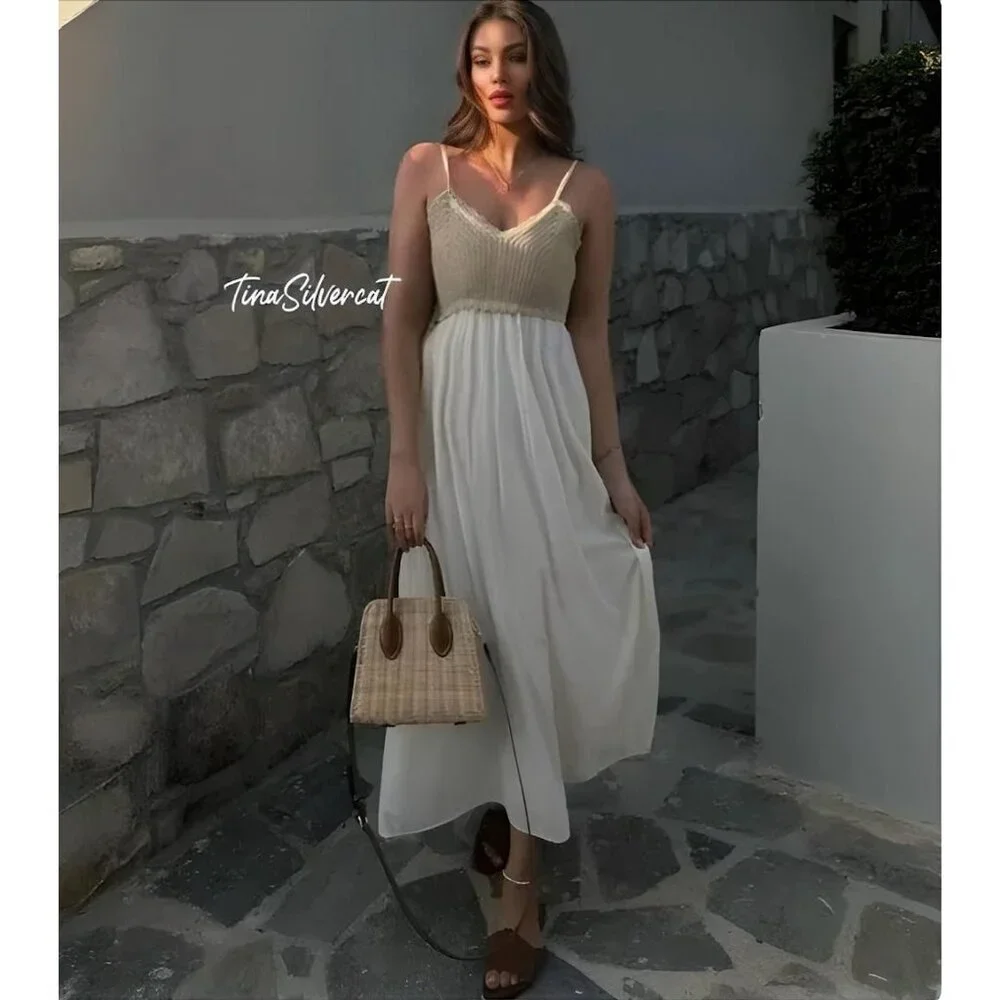 Zara Crochet Midi Dress Cream White Sz S NWT